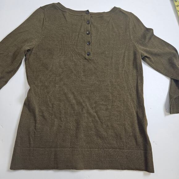 Loft Olive Green Lightweight 3/4 Sleeve Sweater Button Closure Medium Wool Blend - Picture 7 of 8